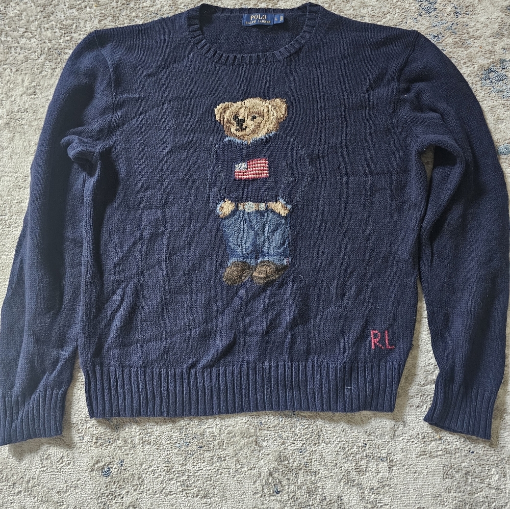 Polo Ralph Lauren Polo Bear 🐻 Sweater Size Large Fits like a Medium Preppy